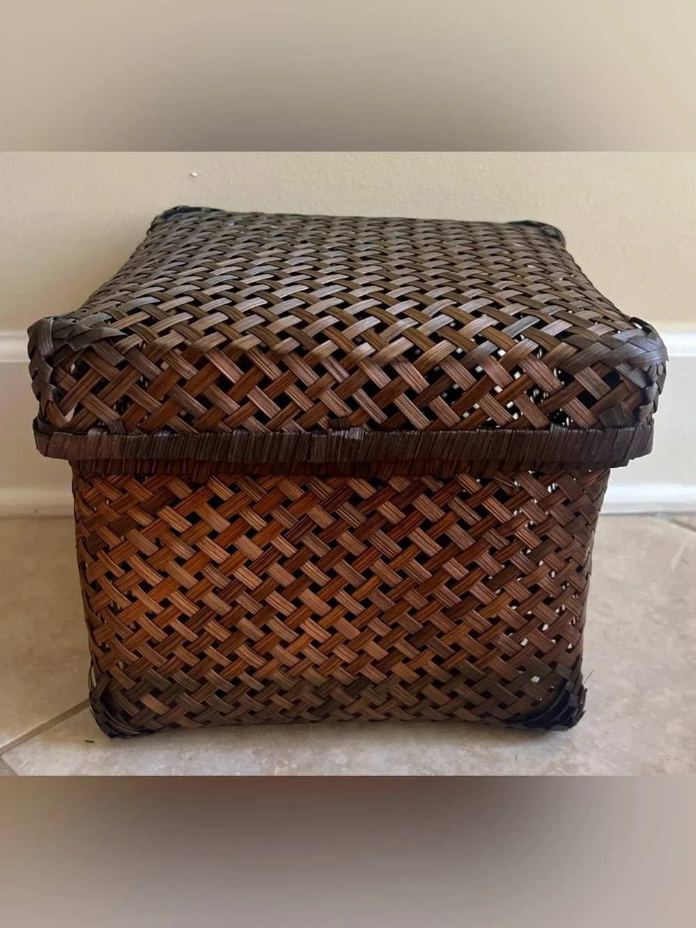 Woven Brown Storage Basket with Lid - Home Accents